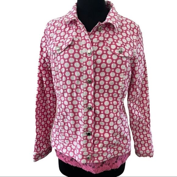 𝅺christopher & Banks Pink Polka Dot Jean Jacket M - Picture 1 of 13